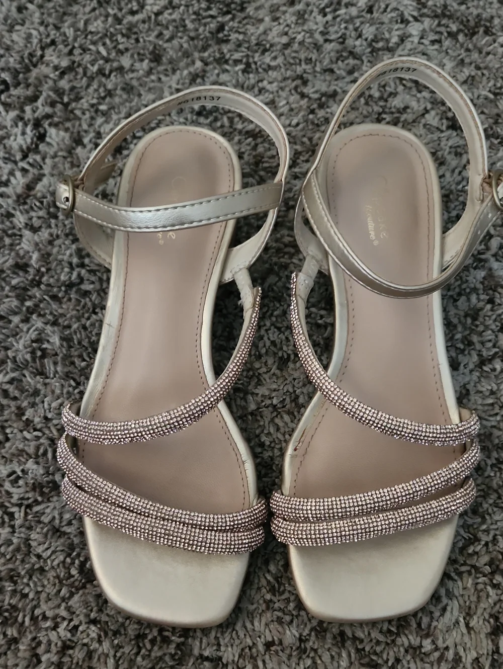 Girls Open-Toe Strappy Sandal in Champagne with Blinged Straps